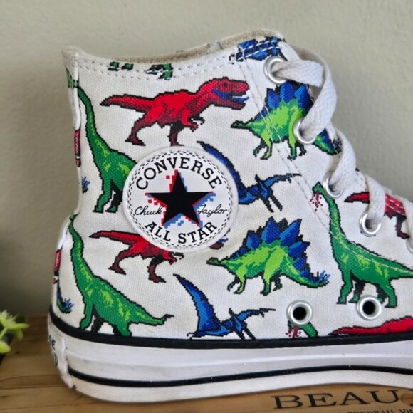 CTAS 4 Hi Top Dinosaurs White Canvas Lace Up Converse Sneakers Shoes Kids - Picture 4 of 14